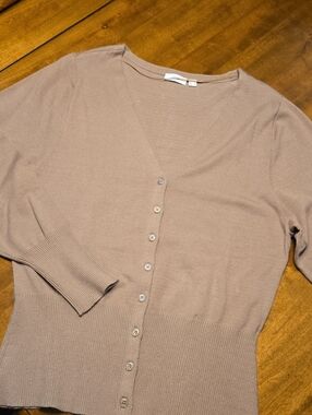 Classic V-Neck Button Cardigan Sweater - Neutral Taupe